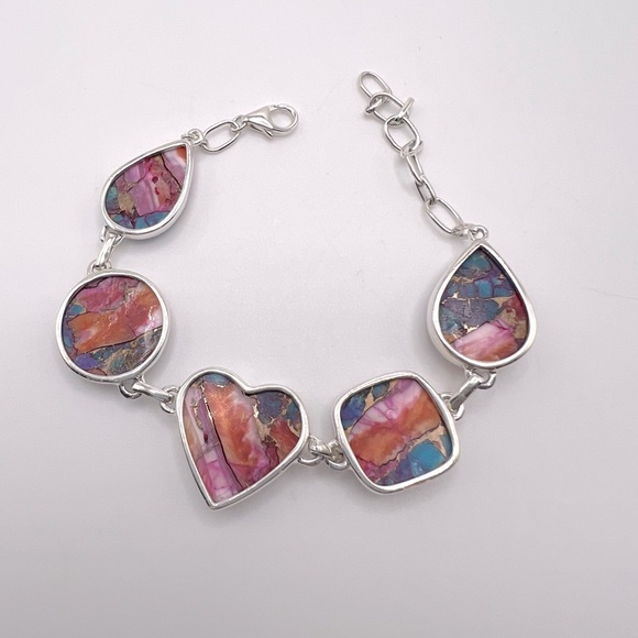 Pink Oyster Turquoise .925 Sterling Silver Bracelet - Picture 12 of 17